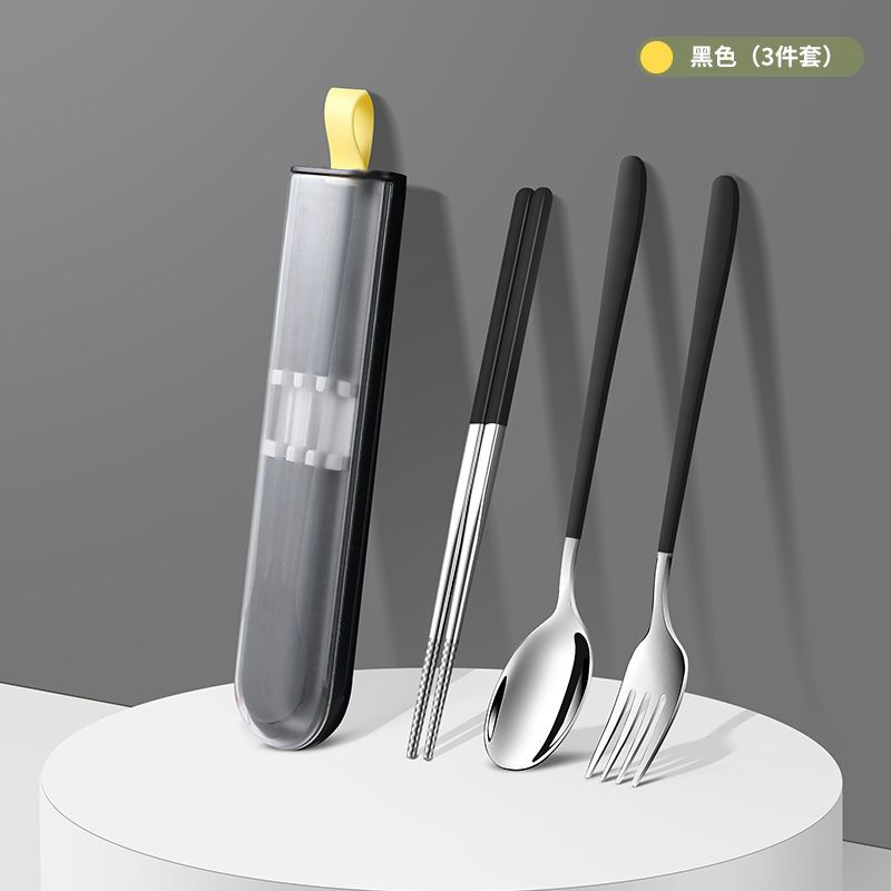 韩式304不锈钢筷子勺子叉子便携式餐具套装三件套学生筷子收纳盒