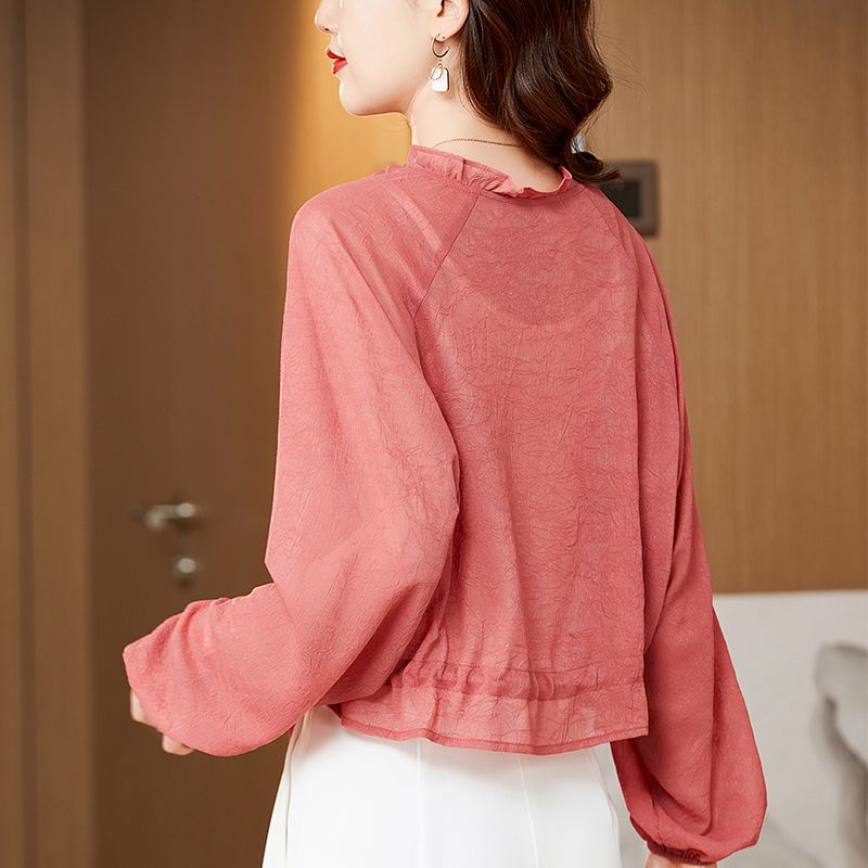 Sun protection clothing for women to wear outside  new style ice silk sun protection with suspenders small cardigan short chiffon shawl top blouse