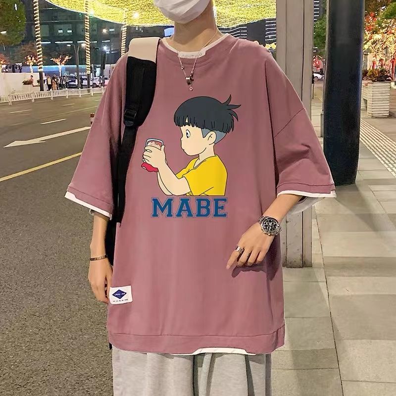 五分袖情侶男女夏季港風半袖ins百搭潮流衣服寬鬆動漫日系短袖t恤