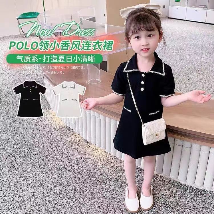 连衣裙2022新款女童夏季polo领连衣裙儿童洋气时髦休闲裙子潮