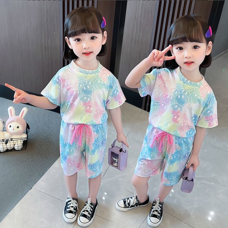 Children's wear summer new home clothes boys and girls children's air-conditioned clothes thin section short-sleeved sports top suit