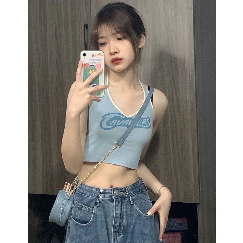 純欲風辣妹掛脖背心小吊帶女夏季外穿設計感小眾性感內搭短款上衣