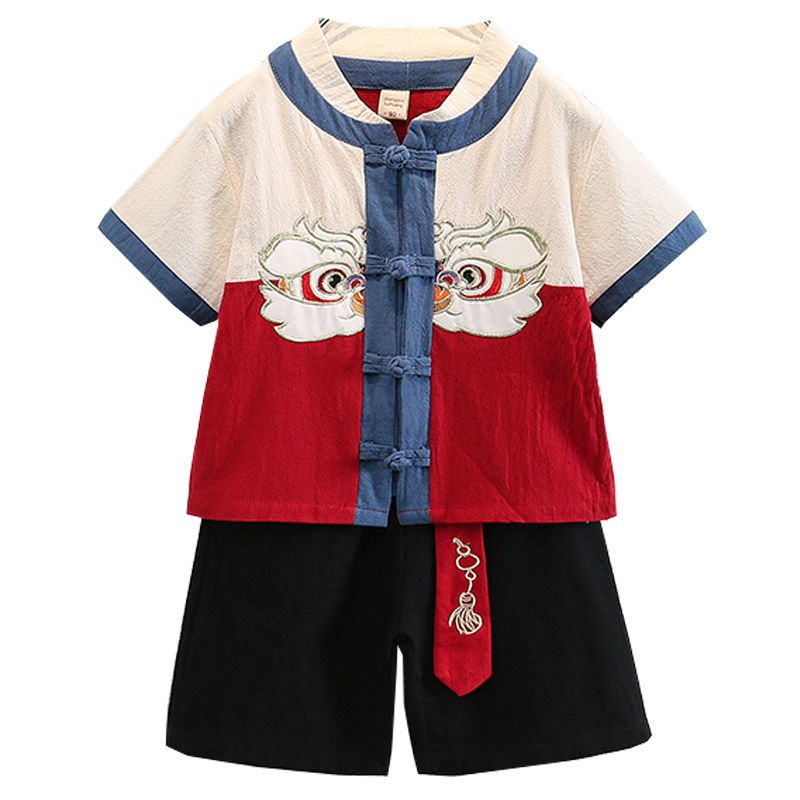 男童汉服套装夏季幼儿园中国风古装表演服薄款唐装女童狮王演出服