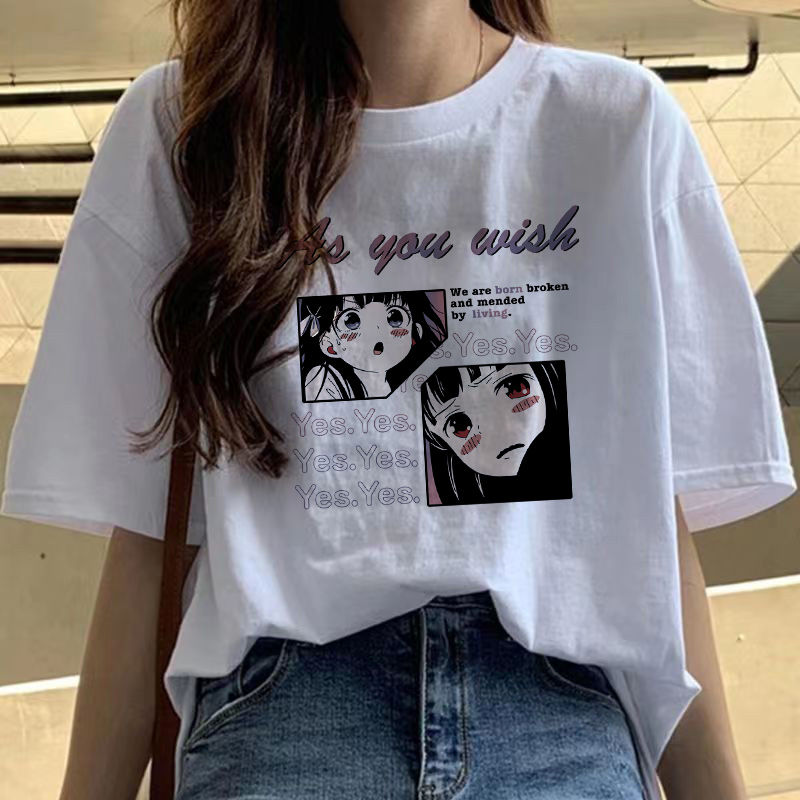 100% cotton short-sleeved t-shirt women's white bottoming shirt summer new Korean style student loose printed top ins trend