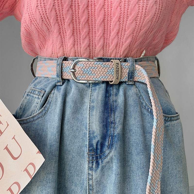 Canvas belt women's summer fashion ins style woven elastic decorative jeans retro color new belt trend
