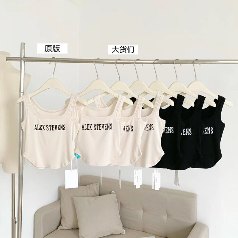 韓版字母印花方領吊帶背心女2022夏季新款純欲風U領修身顯瘦T恤潮