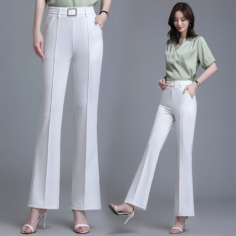 Spring and Autumn Ice Silk Flared Pants Women's High Waist Slim All-match Suit Pants Women's Straight Leg Pants Slim Slim Fashion Casual Pants