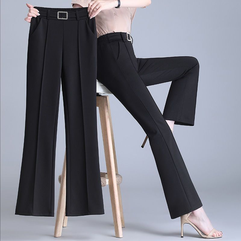 Spring and Autumn Ice Silk Flared Pants Women's High Waist Slim All-match Suit Pants Women's Straight Leg Pants Slim Slim Fashion Casual Pants