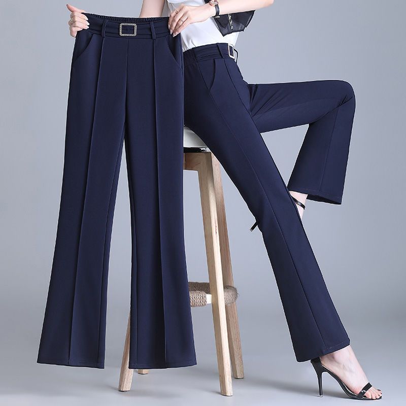 Spring and Autumn Ice Silk Flared Pants Women's High Waist Slim All-match Suit Pants Women's Straight Leg Pants Slim Slim Fashion Casual Pants