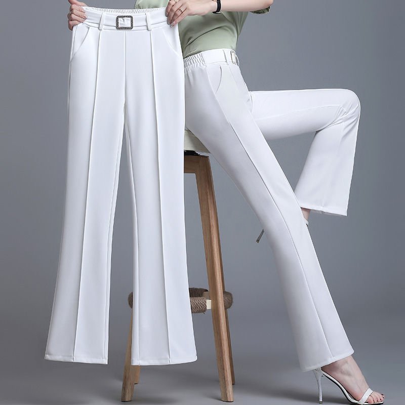 Spring and Autumn Ice Silk Flared Pants Women's High Waist Slim All-match Suit Pants Women's Straight Leg Pants Slim Slim Fashion Casual Pants