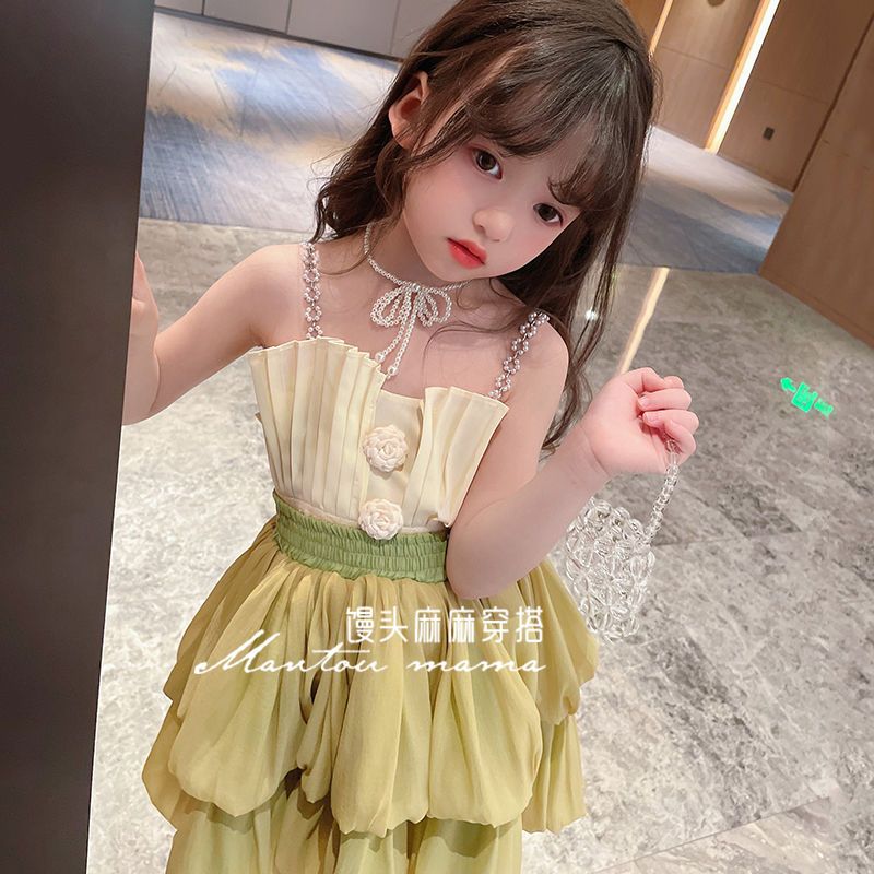 Girls summer suit suspender skirt princess style 2022 new children's clothing fashionable foreign style children's two-piece skirt