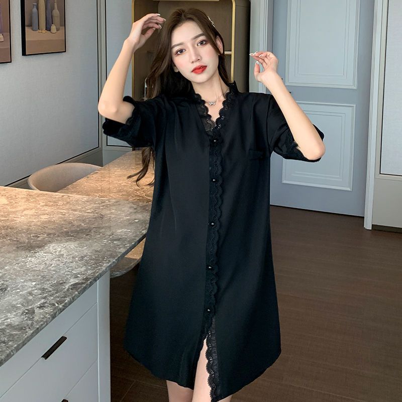 Nightdress women's summer ice silk breathable loose Korean style luxury high-end real silk pajamas home short-sleeved mid-length