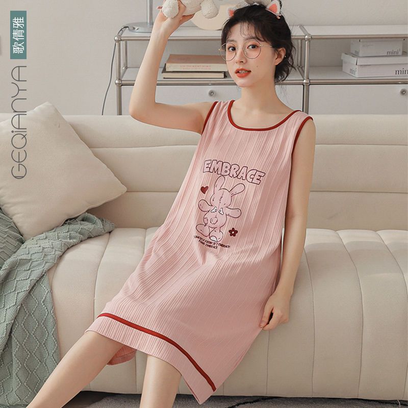 Nightdress women's summer thin section 2022 new pure cotton sleeveless suspender pajamas summer large size can be worn outside home clothes