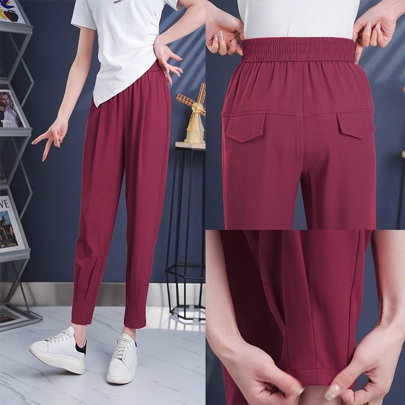 Ice silk Harun pants women's new summer  versatile high waist slim elastic waist casual sports legged radish pants