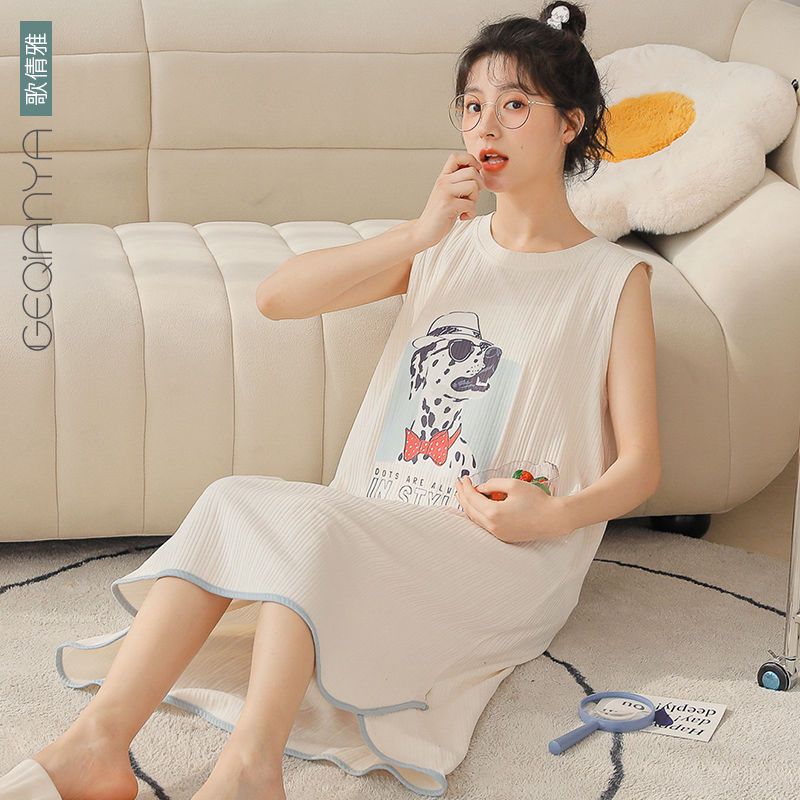 Nightdress women's summer thin section 2022 new pure cotton sleeveless suspender pajamas summer large size can be worn outside home clothes