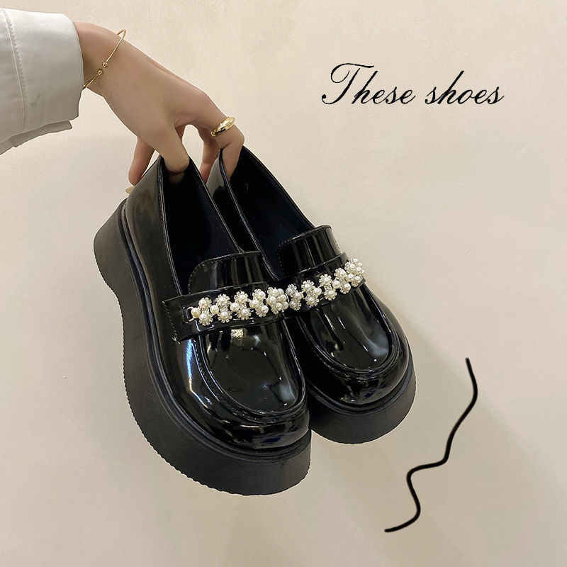 Mary Jane small leather shoes heighten  new women's shoes Korean version versatile one step on Japanese thick soled leofo single shoes women