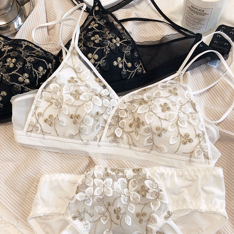 Pure desire style French underwear women's suit small chest without steel ring thin section is small breathable embroidery comfortable seamless bra