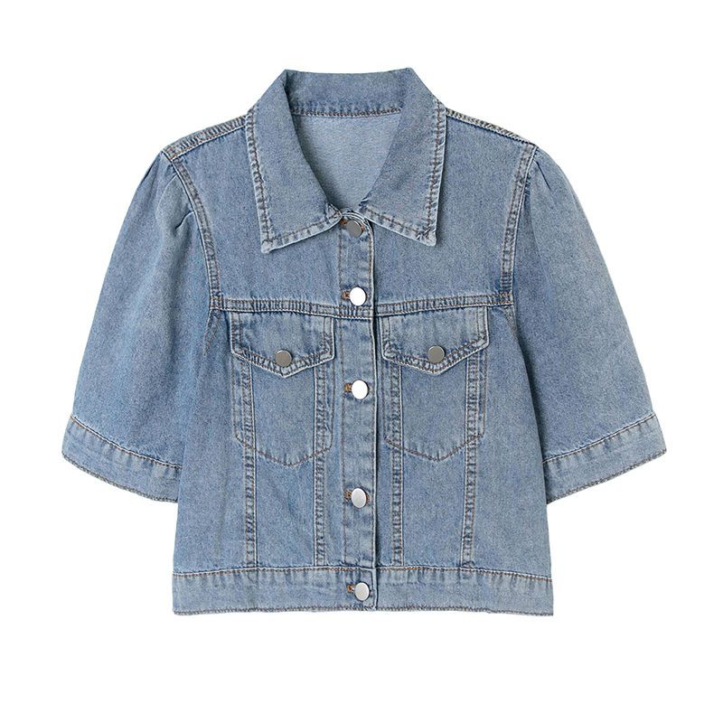 OUKABUYI denim small shawl thin section summer new loose sweet top puff sleeve denim jacket short section