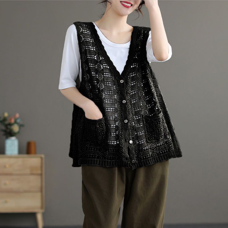 Pure cotton light and thin casual vest women's summer new all-match single-layer retro holiday style loose outerwear vest women