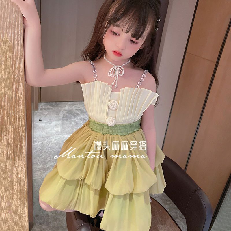 Girls summer suit suspender skirt princess style 2022 new children's clothing fashionable foreign style children's two-piece skirt