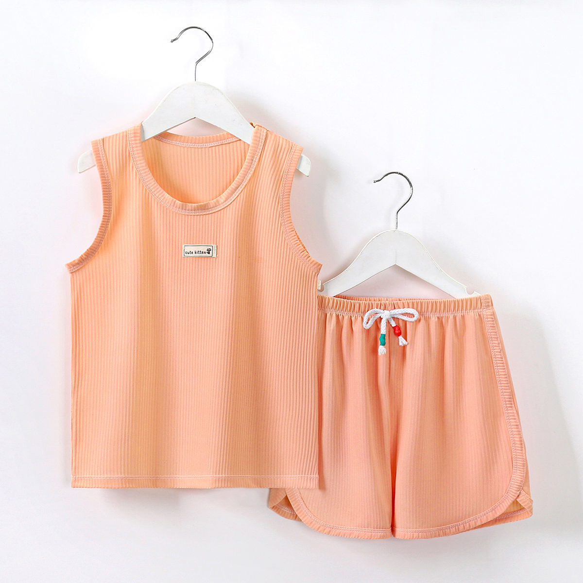 Boys and girls suit 2023 new summer ice silk short-sleeved T-shirt children's clothes baby foreign style two-piece suit