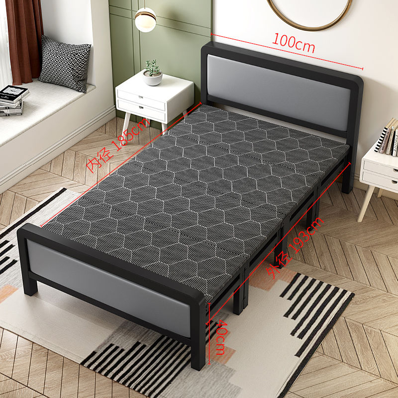 Foldable bed Four fold machine Single person Double bed Wooden bed Iron bed simple and easy noon break Portable Hard board bed Lunch break bed