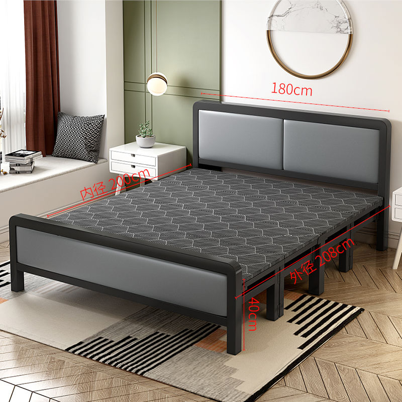 Foldable bed Four fold machine Single person Double bed Wooden bed Iron bed simple and easy noon break Portable Hard board bed Lunch break bed