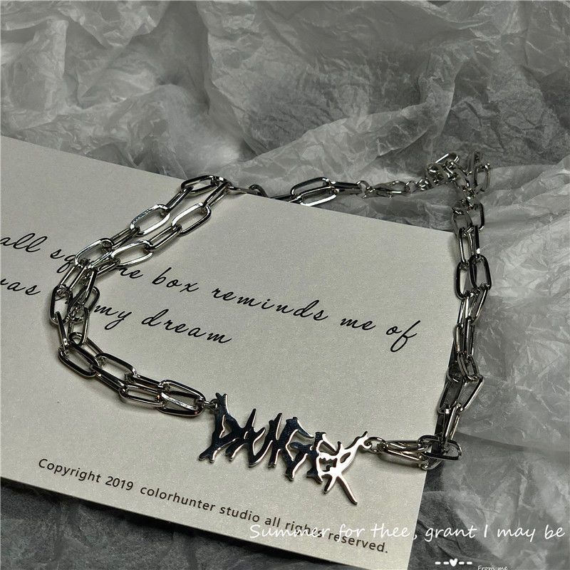 European and American Style Personality Thorn Gothic Alphabet Double Layer Necklace Pendant Hip Hop Male and Female Models Clavicle Chain Jewelry Trendy Brand