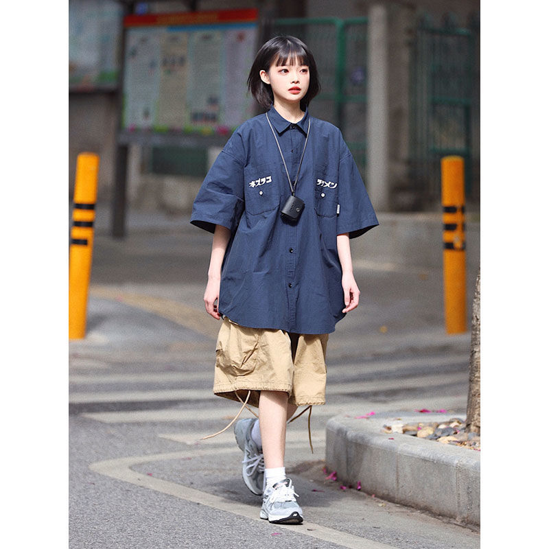 Vintage vintage Japanese shirt short-sleeved women's jacket men's summer high-end light luxury couple dress summer shirt