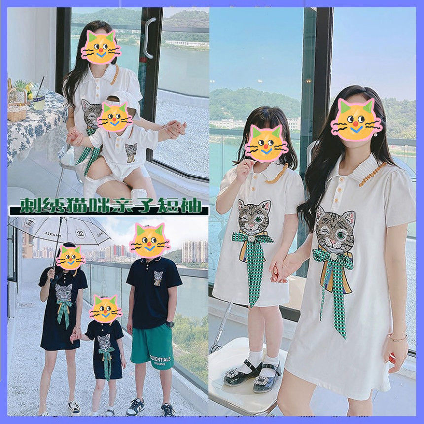 沙灘親子裝一家三口寶寶洋氣短袖母女裝連衣裙旅行穿搭親子裝三口
