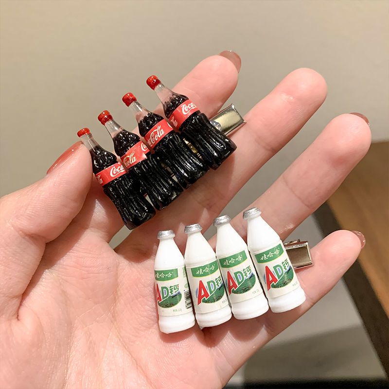 AD鈣奶髮夾趣味飲料瓶鴨嘴夾女奇奇怪怪側邊髮夾子劉海發卡頭飾品