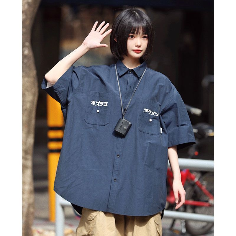 Vintage vintage Japanese shirt short-sleeved women's jacket men's summer high-end light luxury couple dress summer shirt