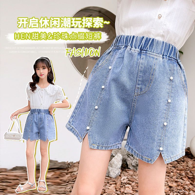 Girls denim shorts children's Korean version high waist loose hot pants  new summer thin section big boys and girls pants