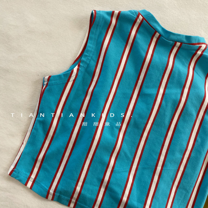 Cotton children's boys and girls 2023 summer new striped tie-dye heavy industry quick-drying breathable casual vest top