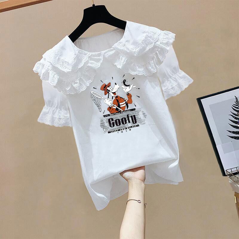 童装短袖衬衫2023夏季新款韩版儿童装中大童娃娃领小女孩衬衣女潮