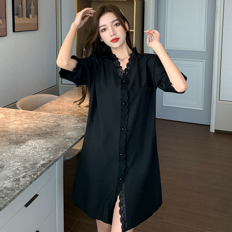 Summer ice silk nightdress female sexy thin section high-end luxury fashion casual loose ins new pajamas home service