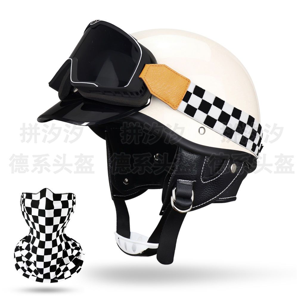 复古黑白棋盘格摩托车风镜 3/4头盔骑士护目镜