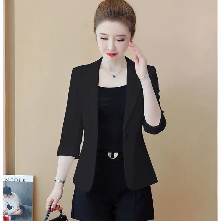 White suit jacket women's summer thin section slim mid-sleeved top temperament casual three-quarter sleeves small short suit