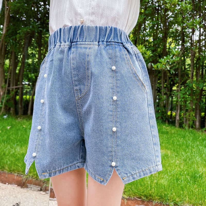 Girls denim shorts children's Korean version high waist loose hot pants  new summer thin section big boys and girls pants