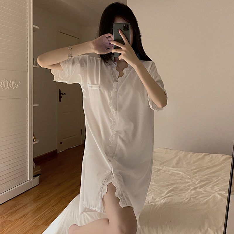 New nightdress women's summer thin section sweet high-quality real silk can be worn outside fashion short-sleeved ice silk pajamas dress