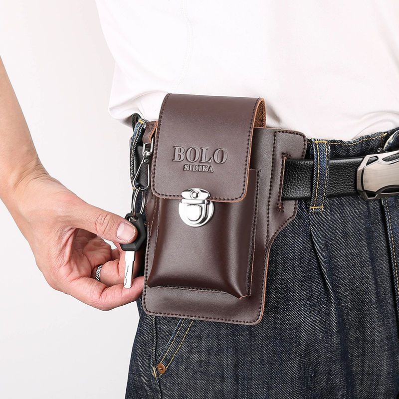 真牛皮手机包腰包男士工地干活手机皮套可放烟盒挂钥匙穿皮带专用