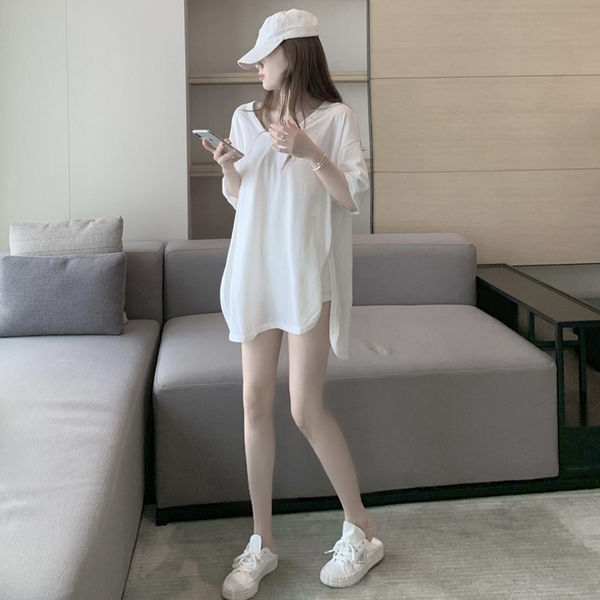Large size loose summer dress mid-length short-sleeved T-shirt women's super hot net red Korean version of the T-shirt top 200 catties 300 fat mm