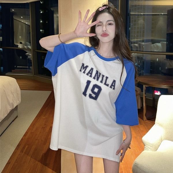 Large size women's summer foreign style loose age reduction Korean version fat mm short-sleeved T-shirt female top 200 catties 300ins tide
