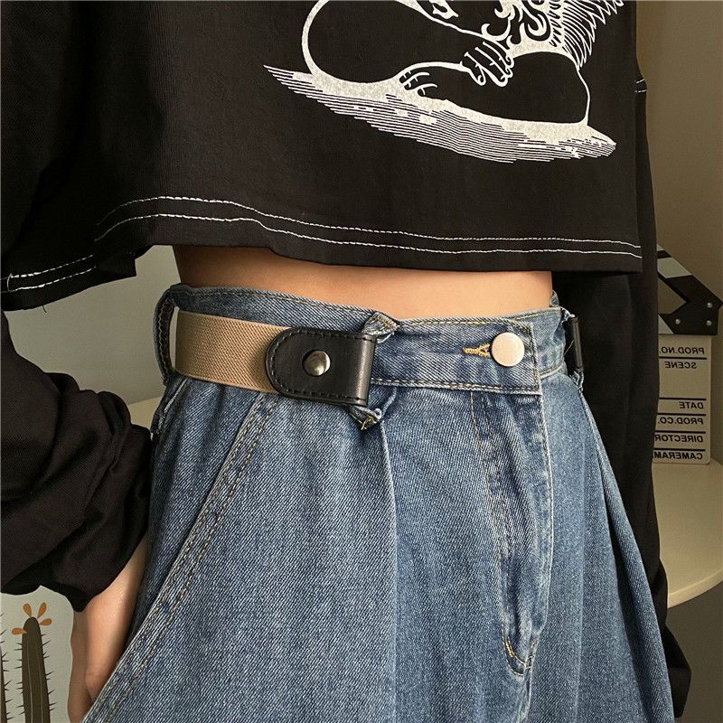 Ins lazy trousers waist tightening artifact female invisible seamless elastic elastic belt male Korean version all-match waist buckle tide