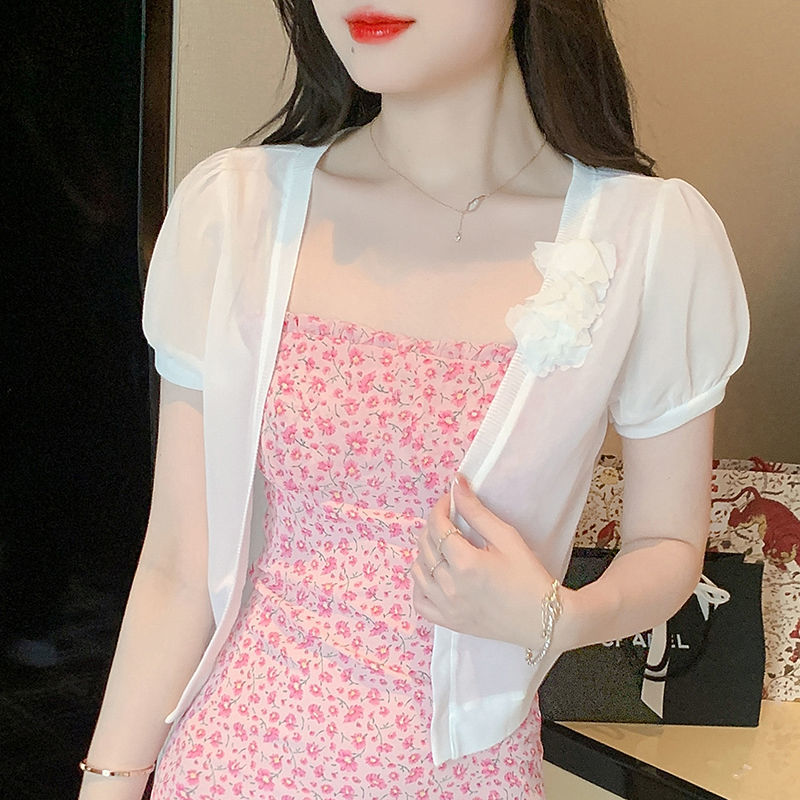 防曬衣女短款2023夏季韓版學生小披肩百搭薄款開衫雪紡小披肩外套