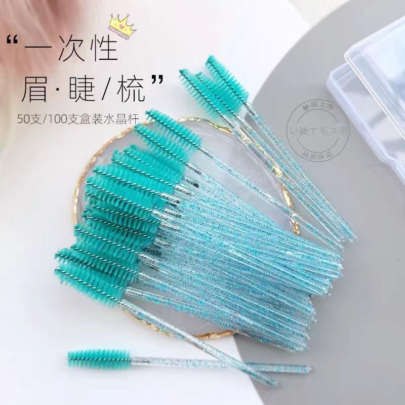 水晶螺旋睫毛刷小極細美睫嫁接化妝短款彩色一次性睫毛梳眉刷桶裝