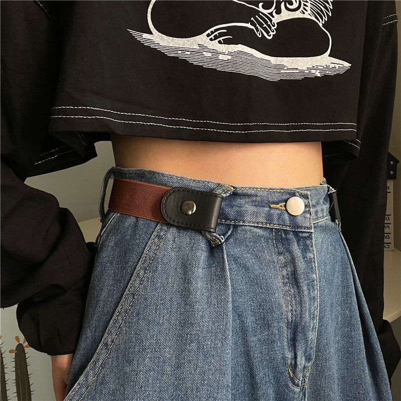 Ins lazy trousers waist tightening artifact female invisible seamless elastic elastic belt male Korean version all-match waist buckle tide