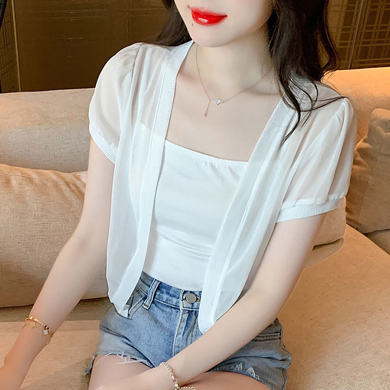防曬衣女短款2023夏季韓版學生小披肩百搭薄款開衫雪紡小披肩外套