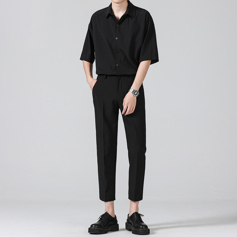 Summer thin section pendant small trousers men's straight slim ice silk casual pants Korean version 9 nine points suit pants