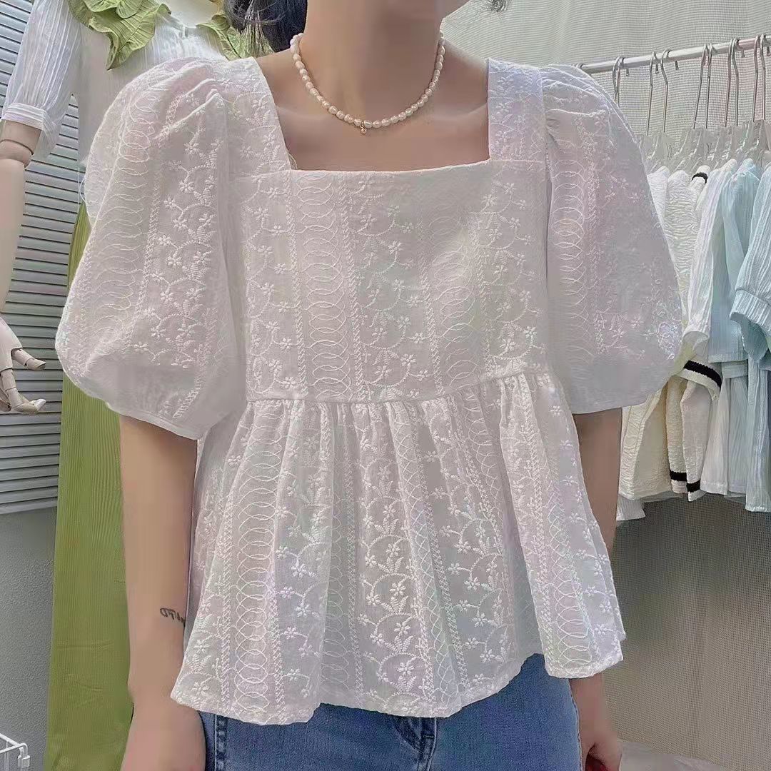 特大碼女裝韓版超仙燈籠袖寬鬆顯瘦2-300斤法式方領胖mm顯瘦上衣